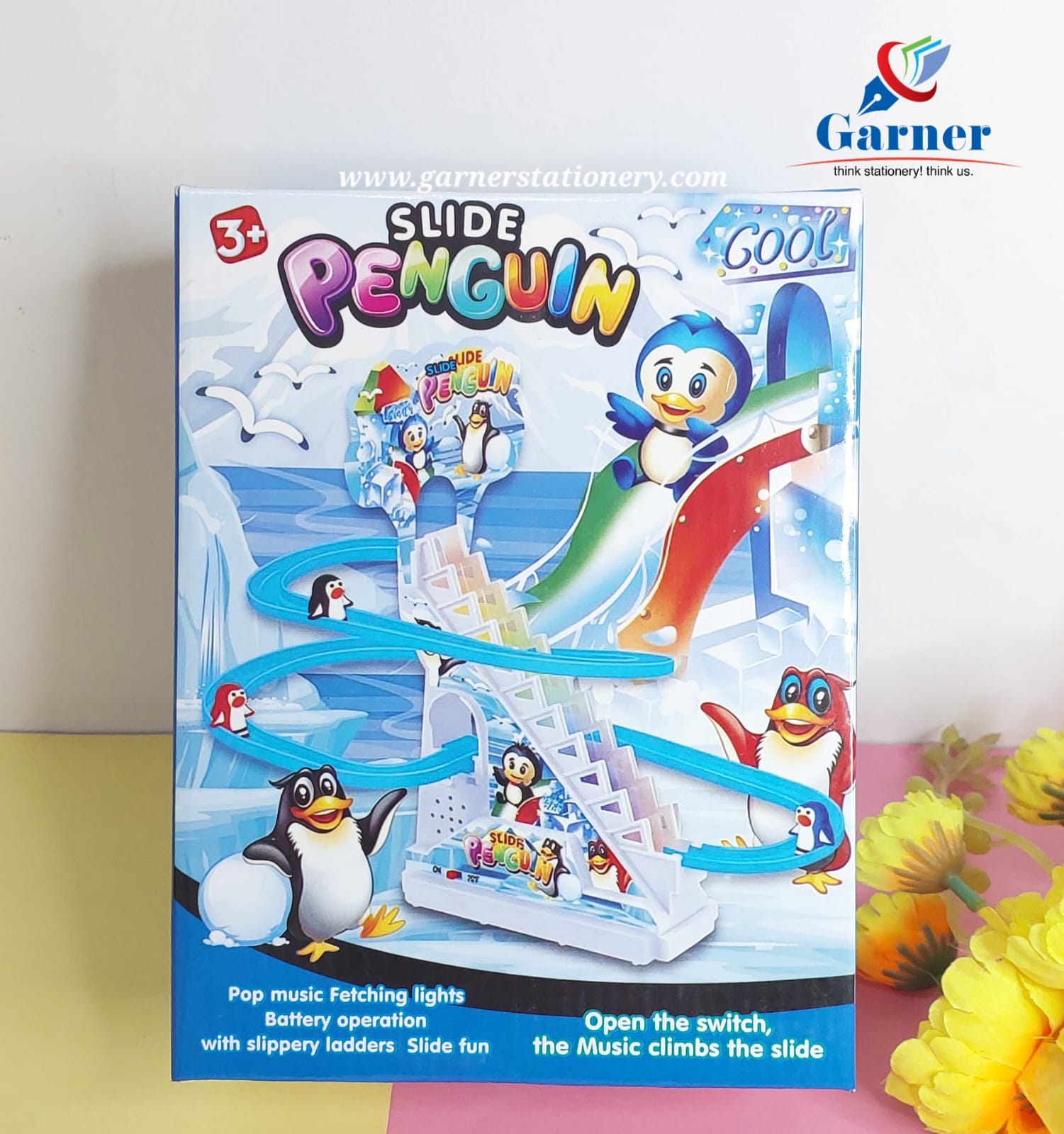 Penguin stair climbing and slides